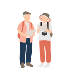 地図を見るシニア夫婦の旅行イラスト