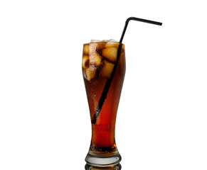 A glass of soda with a straw in it