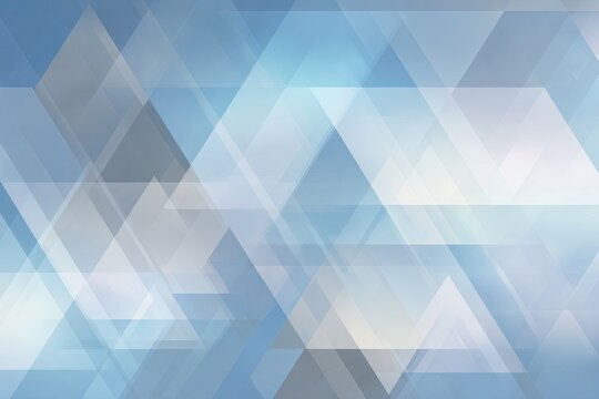 Abstract geometric background of overlapping translucent triangles in light blue, gray, and white tones