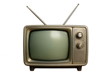 Vintage television displaying rabbit ear antennas, representing nostalgic broadcasting technology against transparent backdrop