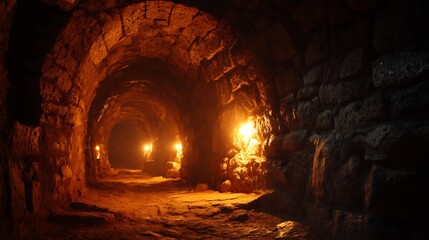 Dark Stone Tunnel with Medieval Cave, Mystery, and Adventure.