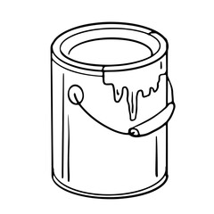 Minimalist black line-art vector of an open paint,  paint dripping over the rim, a simple cylindrical body, and a curved handle grip For renovation, painting, art theme