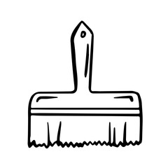 Minimalist black outline vector of wide flat paintbrush with jagged bristles, a rectangular ferrule, handle for the theme of repair, construction, art