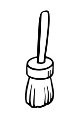 brush with long handle, round ferrule, and densely packed bristles, drawn in simple bold outline on a white background. For renovation, painting, art theme