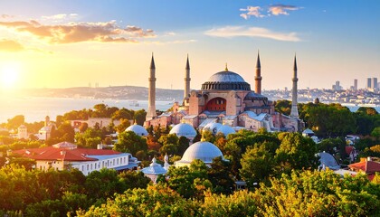 Fototapeta premium Stunning panoramic view of Hagia Sophia at sunrise