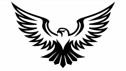 Obraz premium Illustration of a stylized eagle with outstretched wings in black and white color palette design element style silhouette