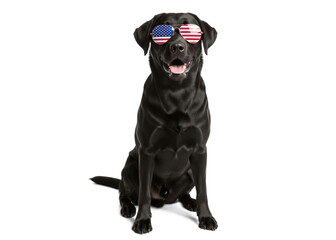 black labrador retriever with american flag sunglasses celebrating american holidays like labor day, memorial day, and the 4th of July