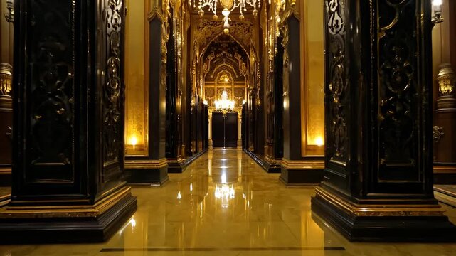 Ornate Interior with Golden Reflective Floor