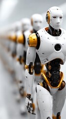 Futuristic Robot Army in Uniform Formation Displaying Advanced Technology and Precision