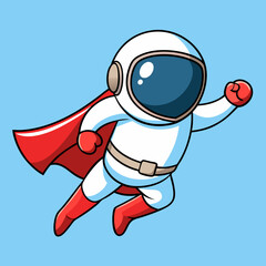 Cartoon Astronaut with Red Cape &ndash; White Spacesuit, Blue Visor, Light Blue Background, Whimsical Space Hero, Floating Pose