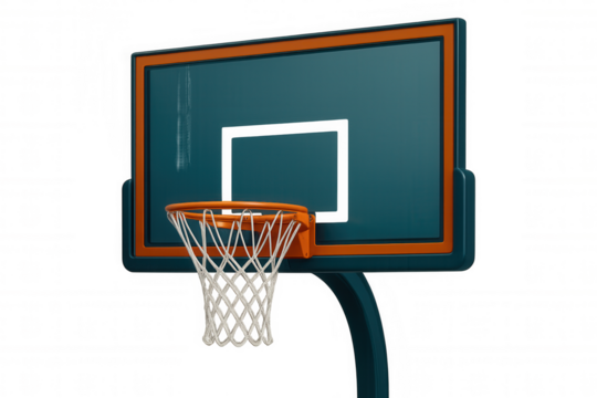 3d rendering of a basketball hoop featuring net and backboard against a transparent background, perfect for sports-related designs