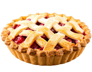 Classic homemade cherry pie with a goldenbrown lattice crust and rich red berry filling.