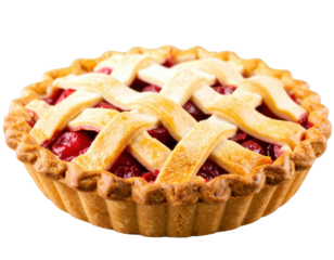 Classic homemade cherry pie with a goldenbrown lattice crust and rich red berry filling.