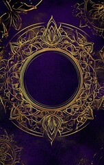 Mystical Golden Mandala with Floral Accents on a Deep Purple Background - A Design of Enchantment and Spiritual Symmetry