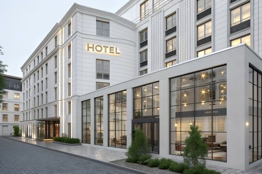Modern and Sophisticated White Hotel Building Exterior