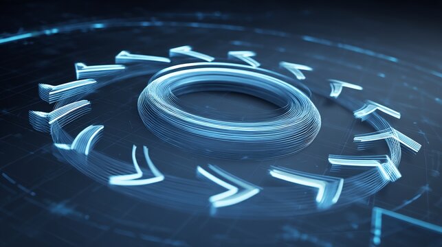 Abstract Blue Tech Circular Arrows Background.