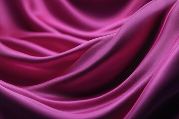 Close-up of vibrant magenta silk fabric, draped in flowing, wavy folds