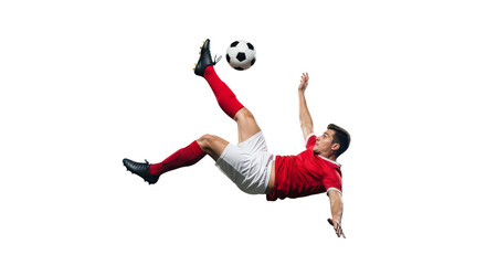 Athletic player executes a dynamic bicycle kick