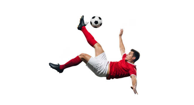 Athletic player executes a dynamic bicycle kick