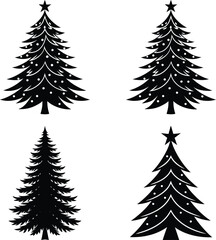 Christmas tree silhouette  set black silhouette design isolated vector Christmas tree silhouette vector bundle,