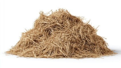 A mound of light brown straw, tightly packed
