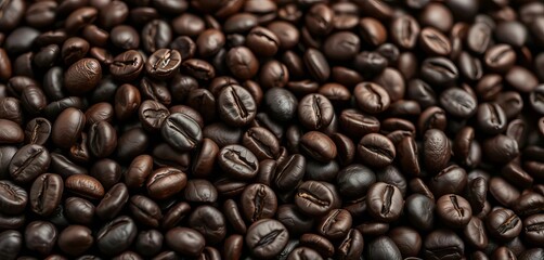 Obraz premium Dark roasted coffee beans, rich aroma, close-up, caffeine, vibrant