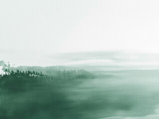 Fototapeta premium Abstract watercolor landscape: serene greens, misty horizon