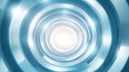 futuristic abstract tunnel with concentric circular layers glowing with blue and white light creating a sense of depth and infinity