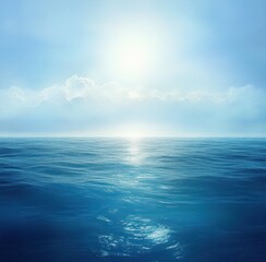 Obraz premium Bright sun shining over calm ocean waters with a clear blue sky and distant clouds creating a peaceful serene atmosphere
