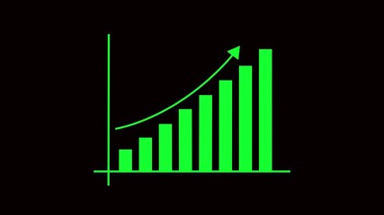 Business technology presentation with animated green bar graph showing positive progress. Abstract background animation featuring green bar chart for marketing and finance data.