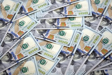 Lots of american dollar bills in big stack. United states money banknotes