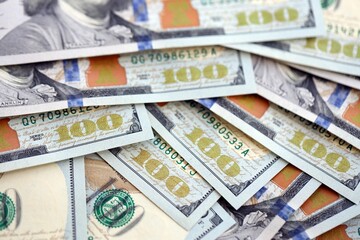 Lots of american dollar bills in big stack. United states money banknotes