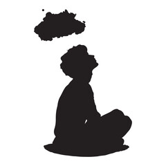 silhouette of sitting child looking up at the clouds