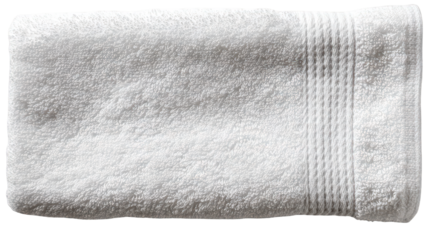 Folded White Terry Cloth Bath Towel with Subtle Gray Border.