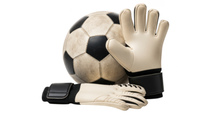 Used soccer ball and goalie gloves