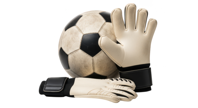 Used soccer ball and goalie gloves