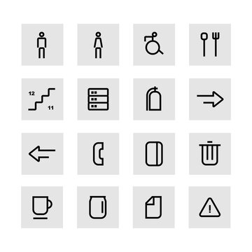 Minimal Signage Line Icons for Public Facilities and Navigation