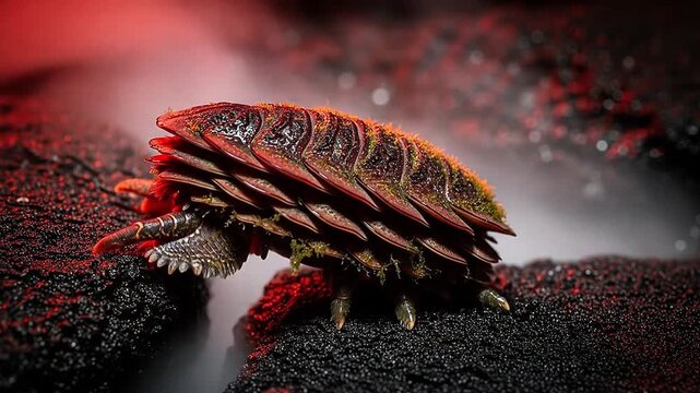 Detail of chiton crawling across volcanic vent rock