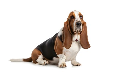 Sad Basset Hound Isolated on White Background