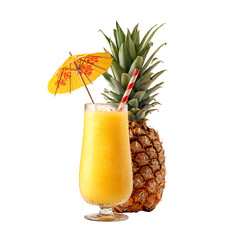 Refreshing tropical pineapple cocktail with umbrella and straw ready to enjoy