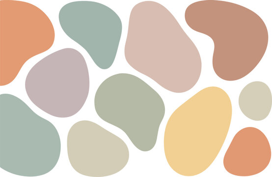 Aesthetic arrangement of organic abstract shapes in a pleasing palette of muted earthy tones and pastel colors creating a modern minimalist background