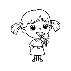 Fototapeta premium Adorable girl silhouette enjoying tasty ice cream cone on summer day, sweet treat
