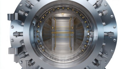 Massive vault door detail in industrial setting. AI image
