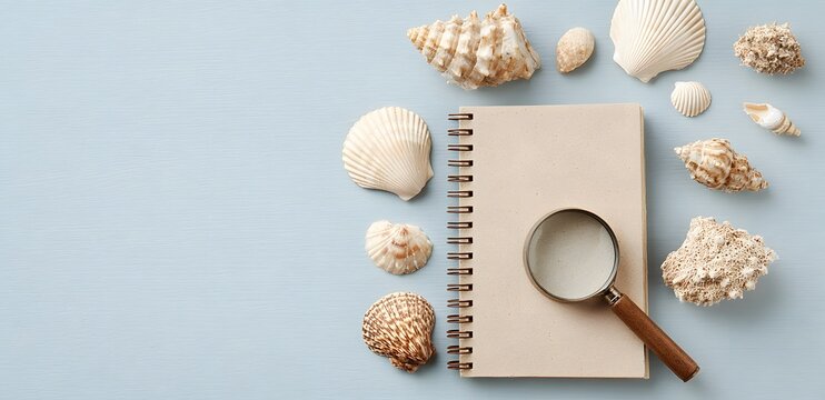 marine biology study background with seashells