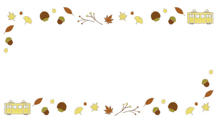 秋の素材と黄色い電車の見出しフレーム