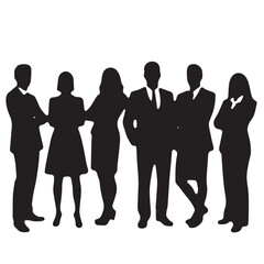 Business people silhouettes, group of standing business men and women
