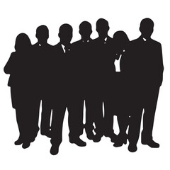Business people silhouettes, group of standing business men and women
