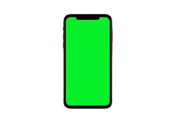 Modern smartphone with green screen isolated on transparent background