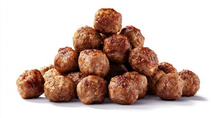 Pyramid of meatballs on white background. AI image