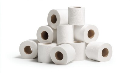 Stack of toilet paper rolls on white background. AI image